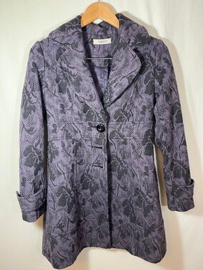 Romy Purple & Charcoal Floral Jacquard Pea Coat women’s size XS  vintage piece